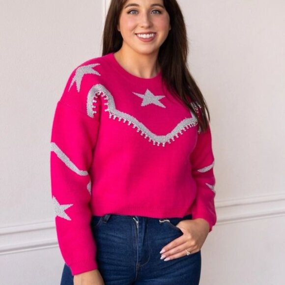 Grace+Emma Rhinestone Wrangler Hot Pink Pullover - XL - Picture 1 of 3